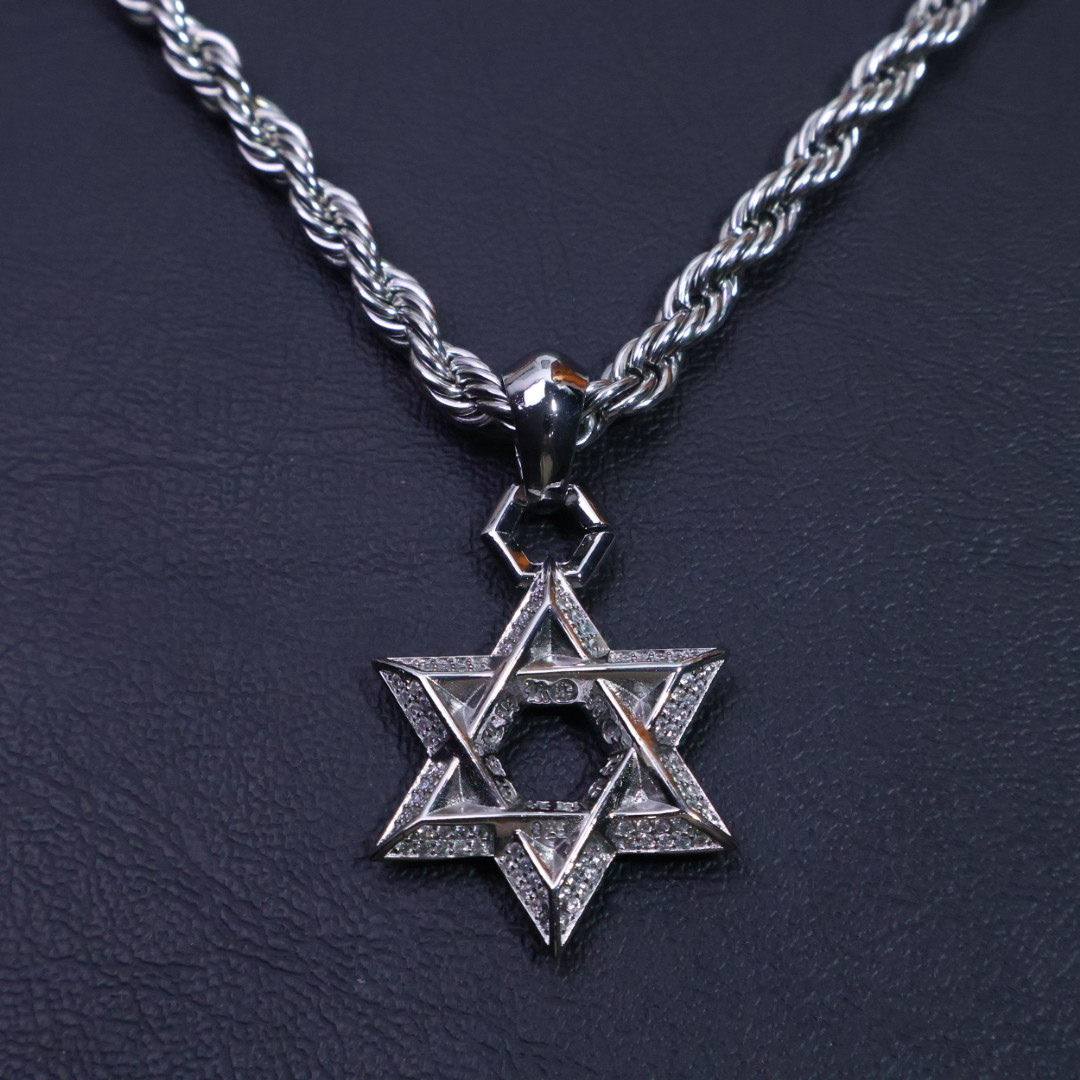Chrome Hearts Diamond - Inlaid Star of David Pendant Necklace - 925S Silver Rope - Chain Jewelry CH - DSD61