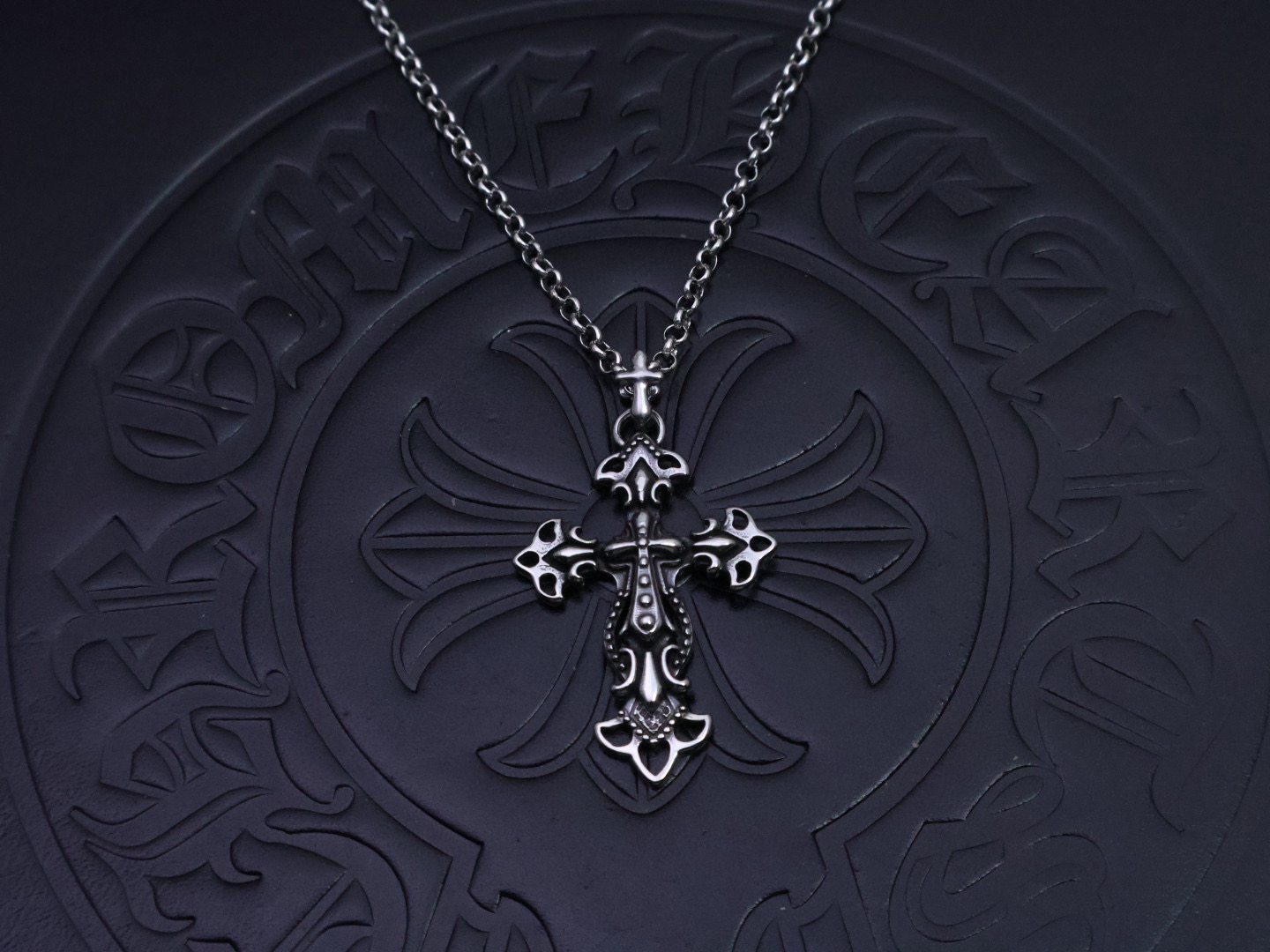 Chrome Hearts Ornate Hollow Cross Pendant Necklace - 925S Silver Chain Jewelry CH - OHC46