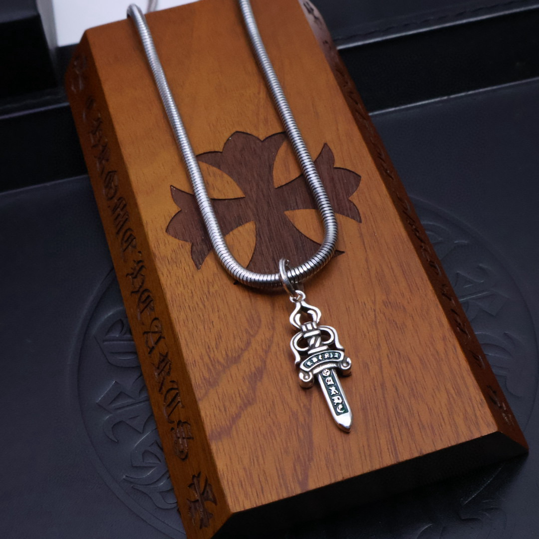 Chrome Hearts Sword - Shaped Pendant Necklace - 925S Silver Snake - Chain Jewelry CH - SSP41