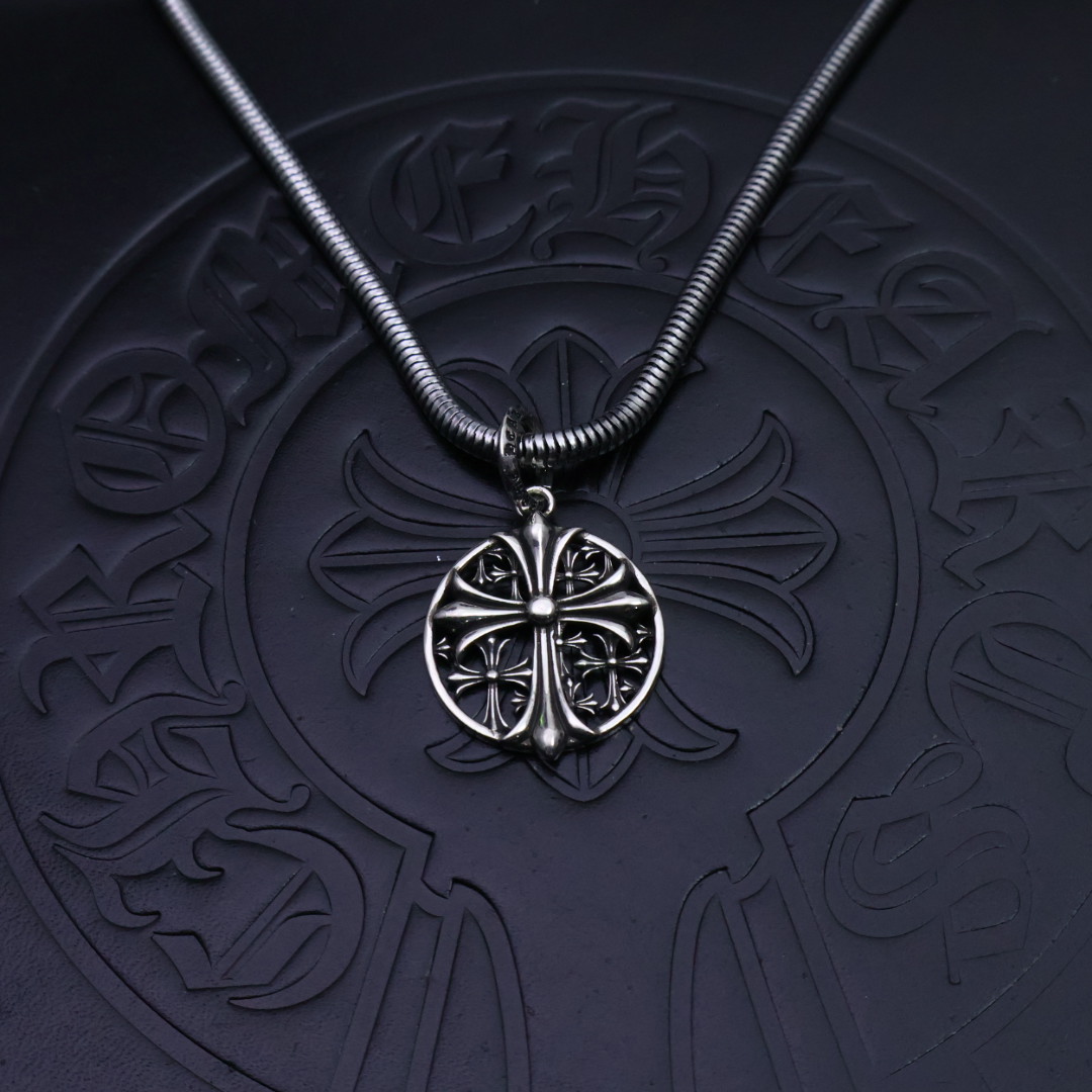 Chrome Hearts Filigree Cross Disc Pendant Necklace - 925S Silver Snake - Chain Jewelry CH - FCD32