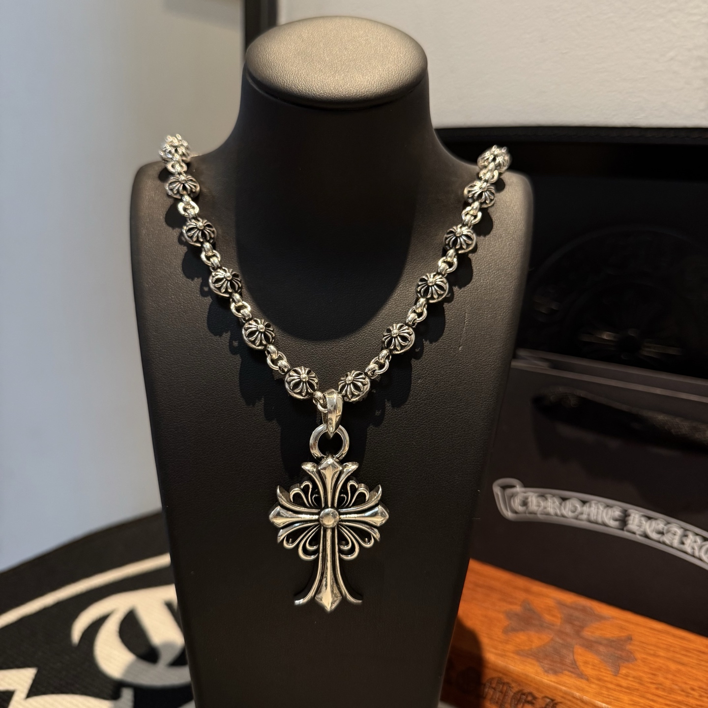 Chrome Hearts Filigree Cross Pendant Necklace - 925S Silver Rosary - Style Chain Jewelry CH - FC11