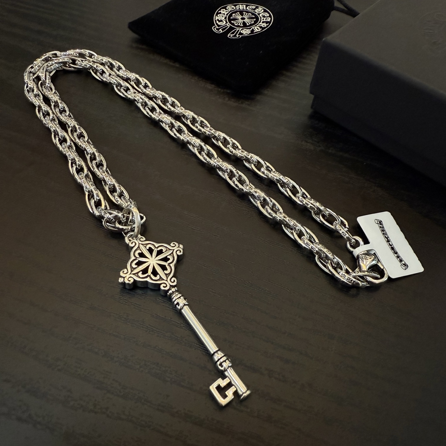 Chrome Hearts Ornate Key Pendant Necklace - 925 Silver Gothic Chain Jewelry