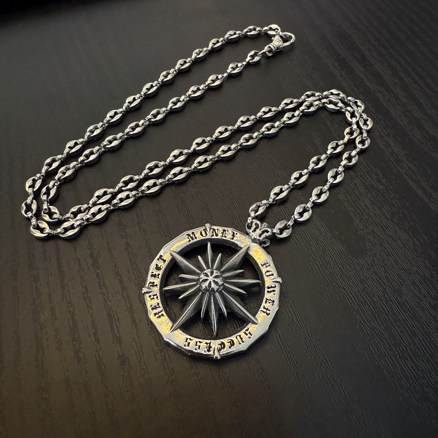 Chrome Hearts Sterling Silver Compass - Star Medallion Necklace (Oval Link Chain) CH - COMP01