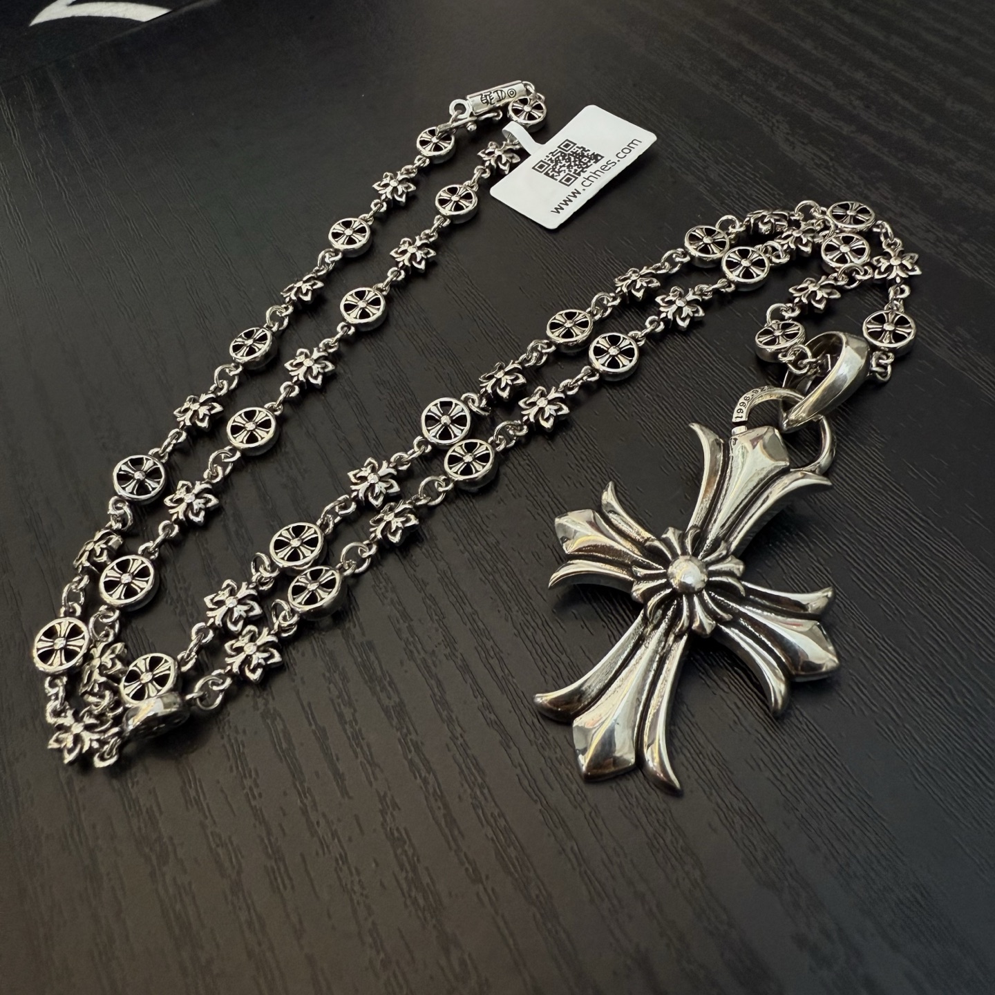 Chrome Hearts Sterling Silver Classic Cross Pendant Necklace (Cross - Motif Link Chain) CH - CRO6