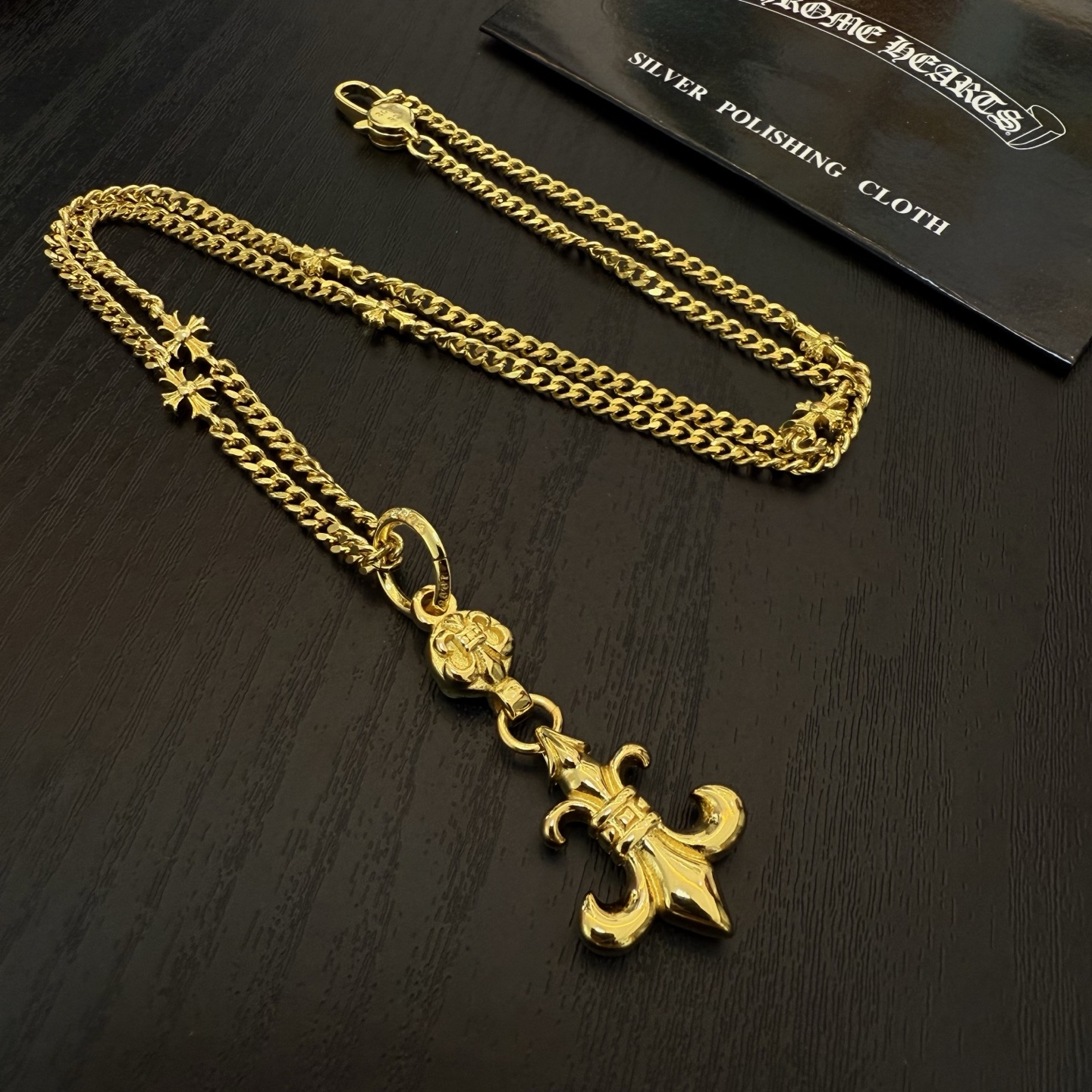 Chrome Hearts Gold - Plated Sterling Silver Fleur - de - Lis Pendant Necklace (Cuban Link Chain) CH - FLR01