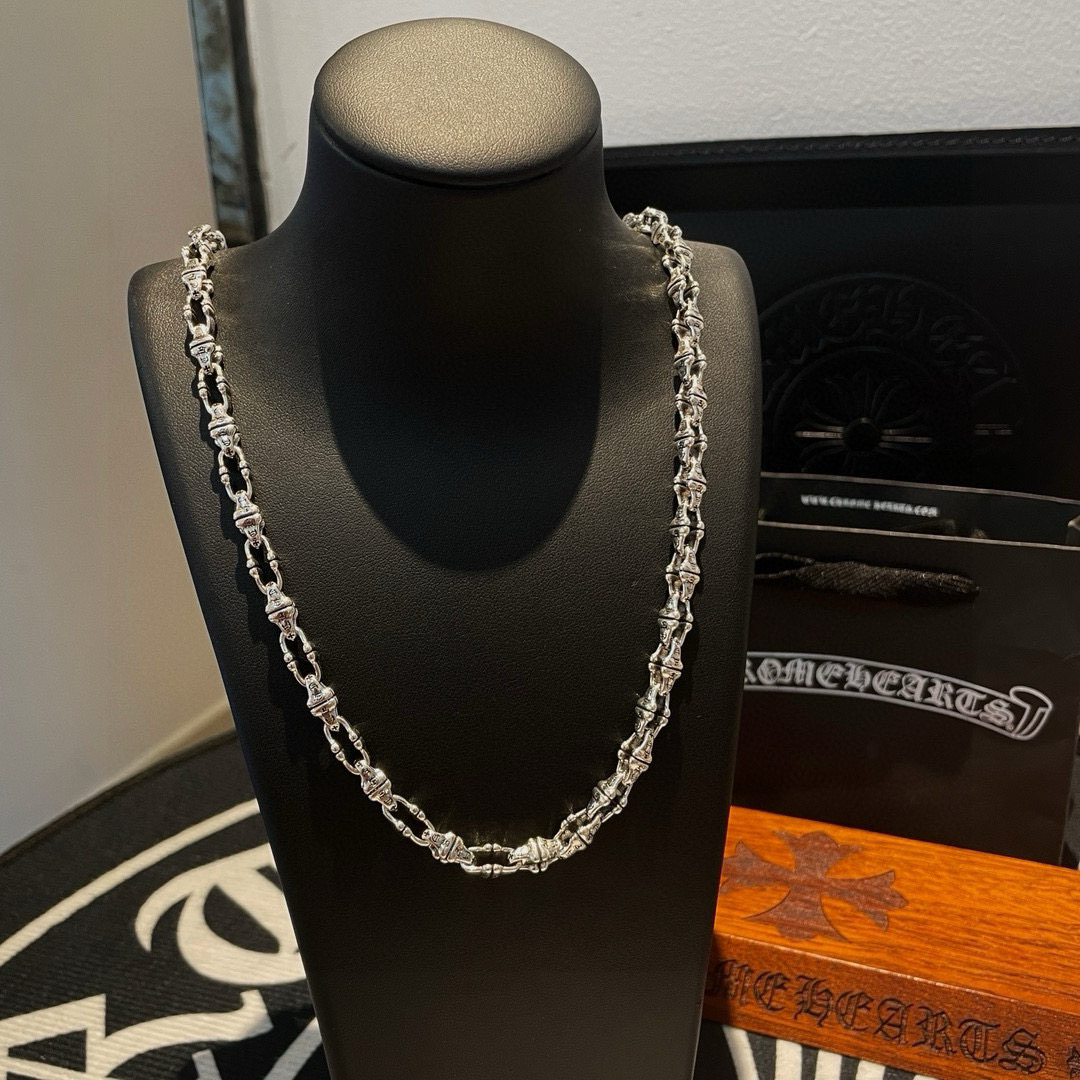 Chrome Hearts Sterling Silver Engraved Barrel - Link Chain Necklace CH - CH01