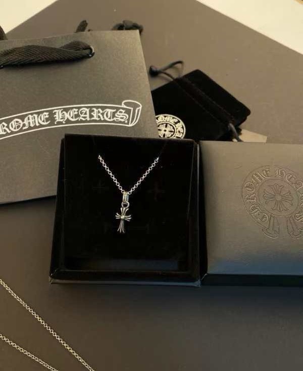 Chrome Hearts Sterling Silver Mini Gothic Cross Pendant Necklace CH - CR12