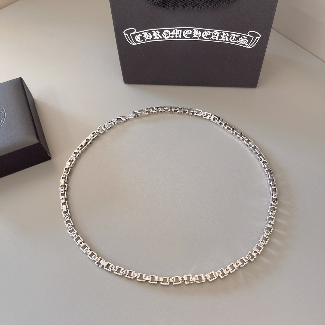Chrome Hearts Sterling Silver Engraved Square - Link Chain Necklace CH - LC01