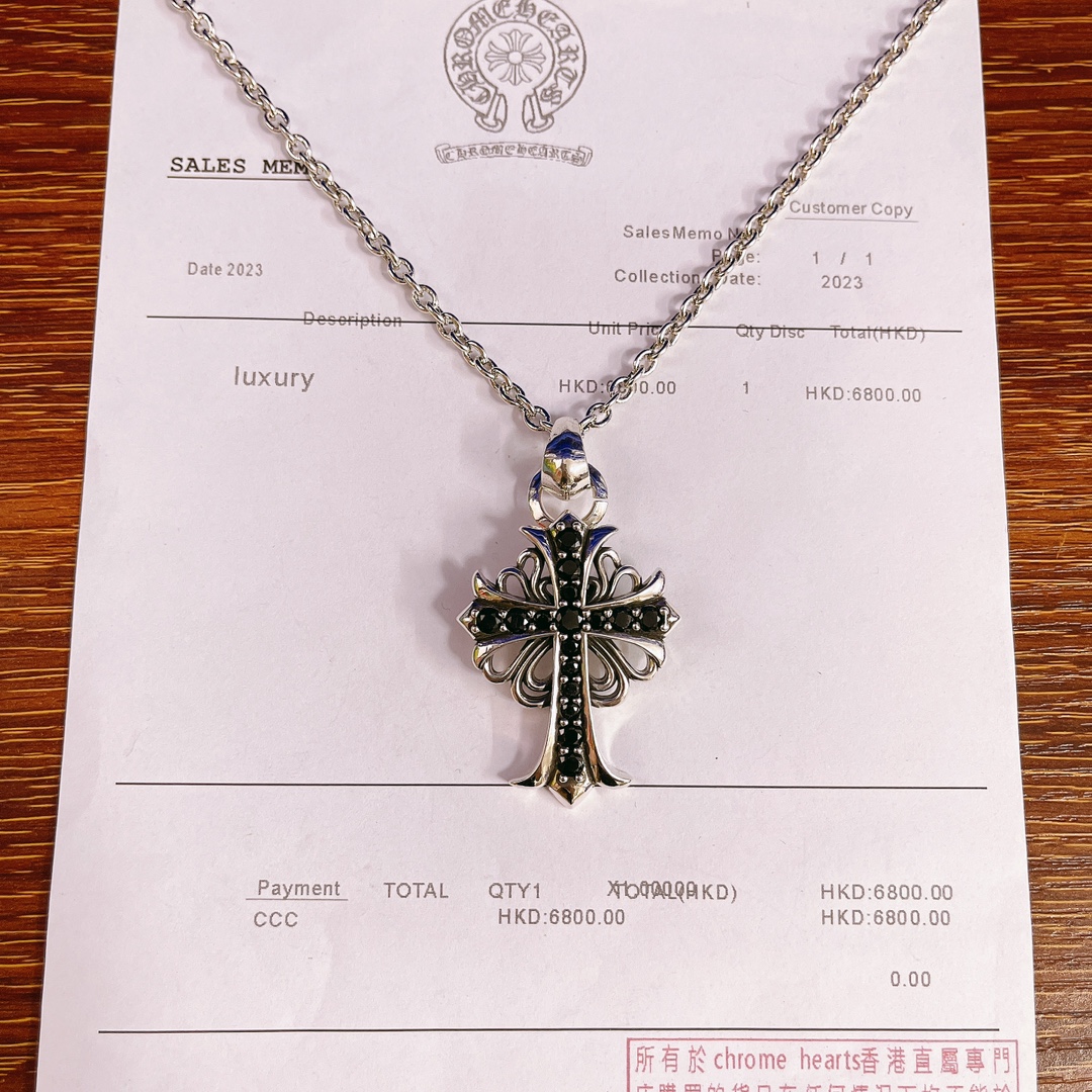 Chrome Hearts Sterling Silver Black Gem - Encrusted Filigree Cross Pendant Necklace CH - CR02