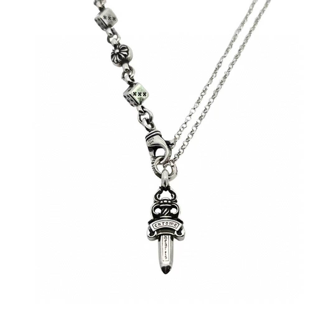 Chrome Hearts Sterling Silver Dice & Dagger Multi - Charm Necklace CH - DD01