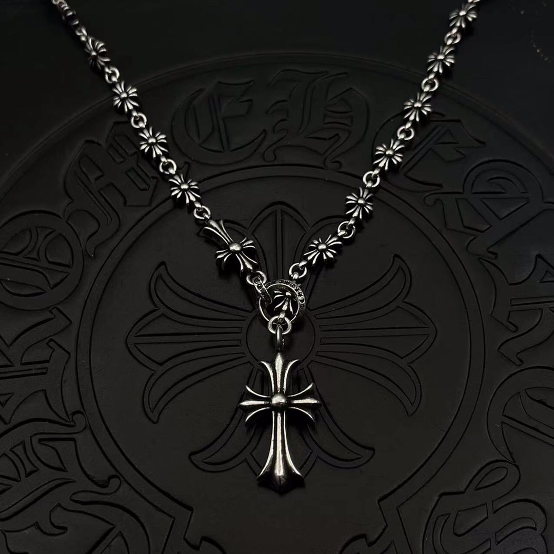 Chrome Hearts Sterling Silver Floral - Linked Cross Pendant Necklace CH - FL01