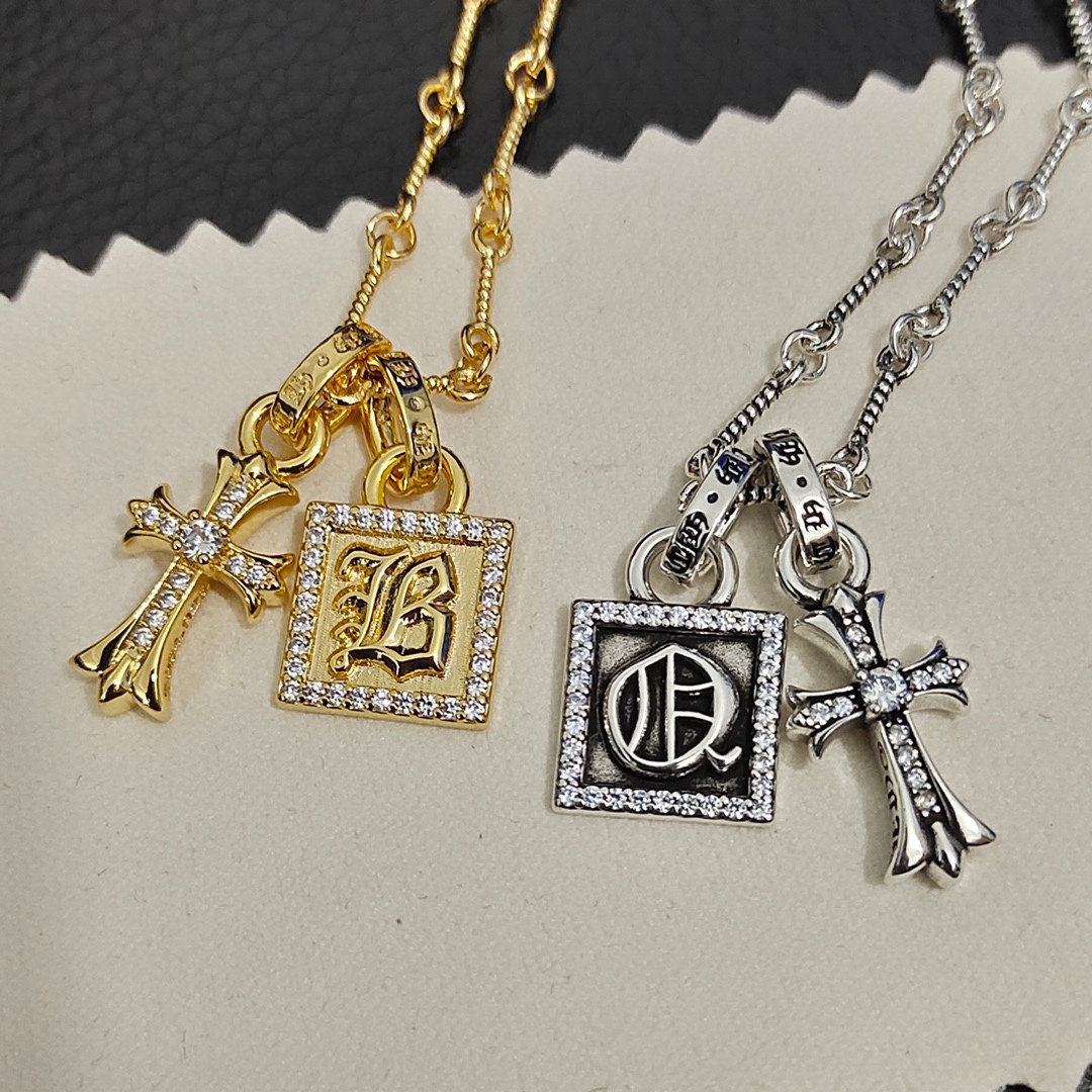 Chrome Hearts Gem - Encrusted Dual Pendant Necklaces (Gold: CH - DG01 / Silver: CH - DS01)