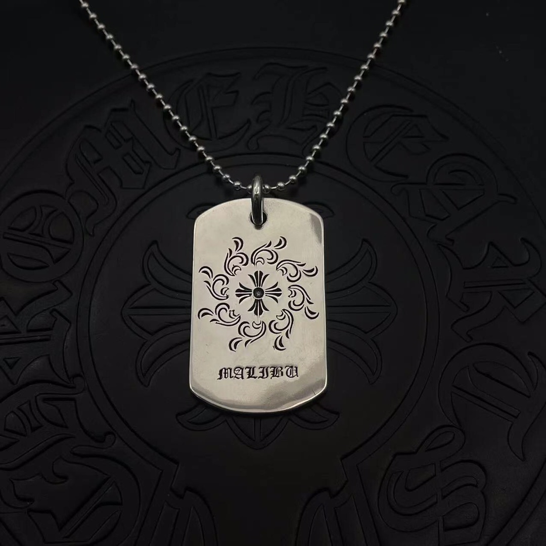 Chrome Hearts Sterling Silver Engraved Dog Tag Pendant Necklace CH - DT01