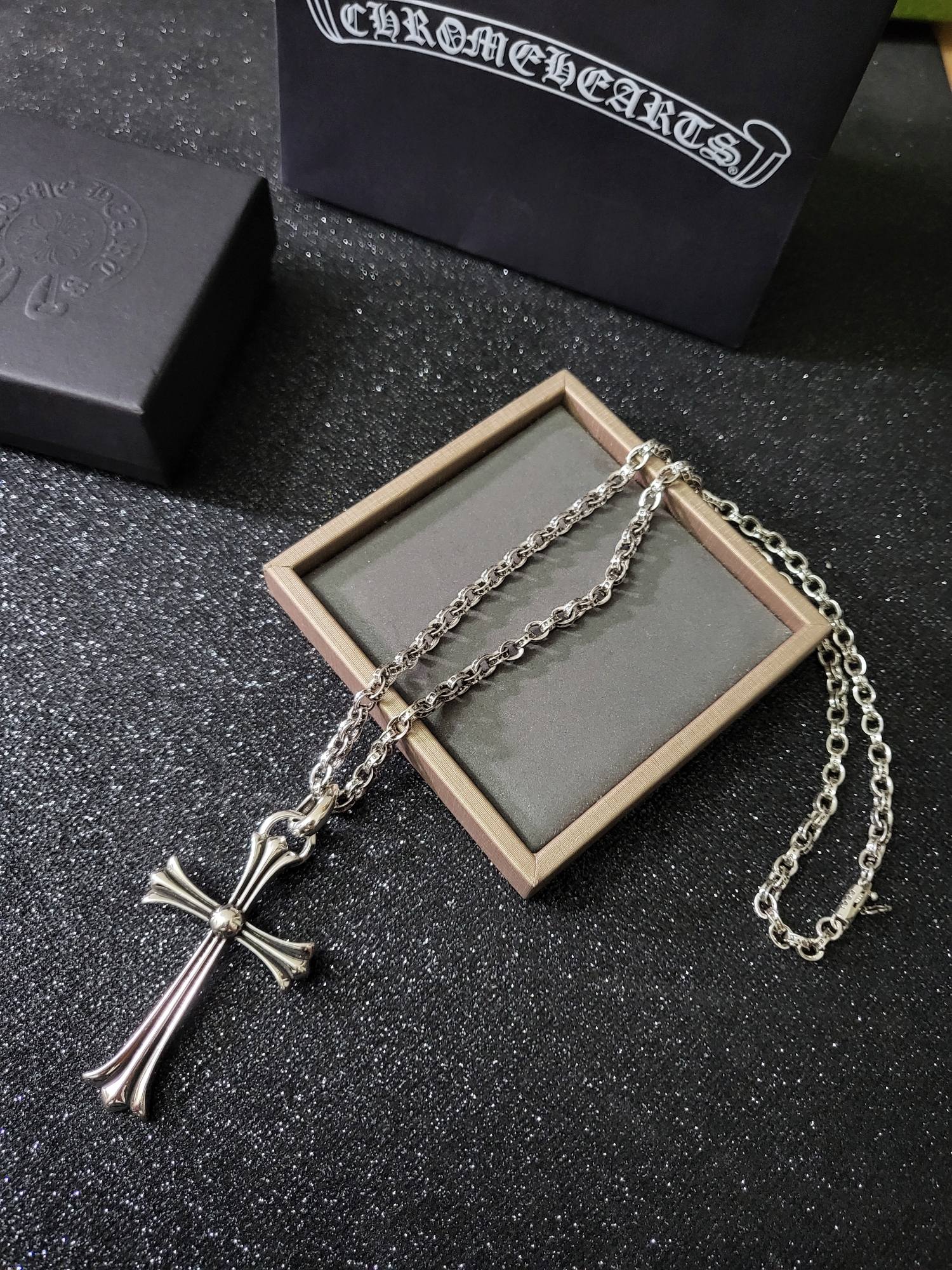 Chrome Hearts Sterling Silver Gothic Cross Pendant Necklace CH - CP12