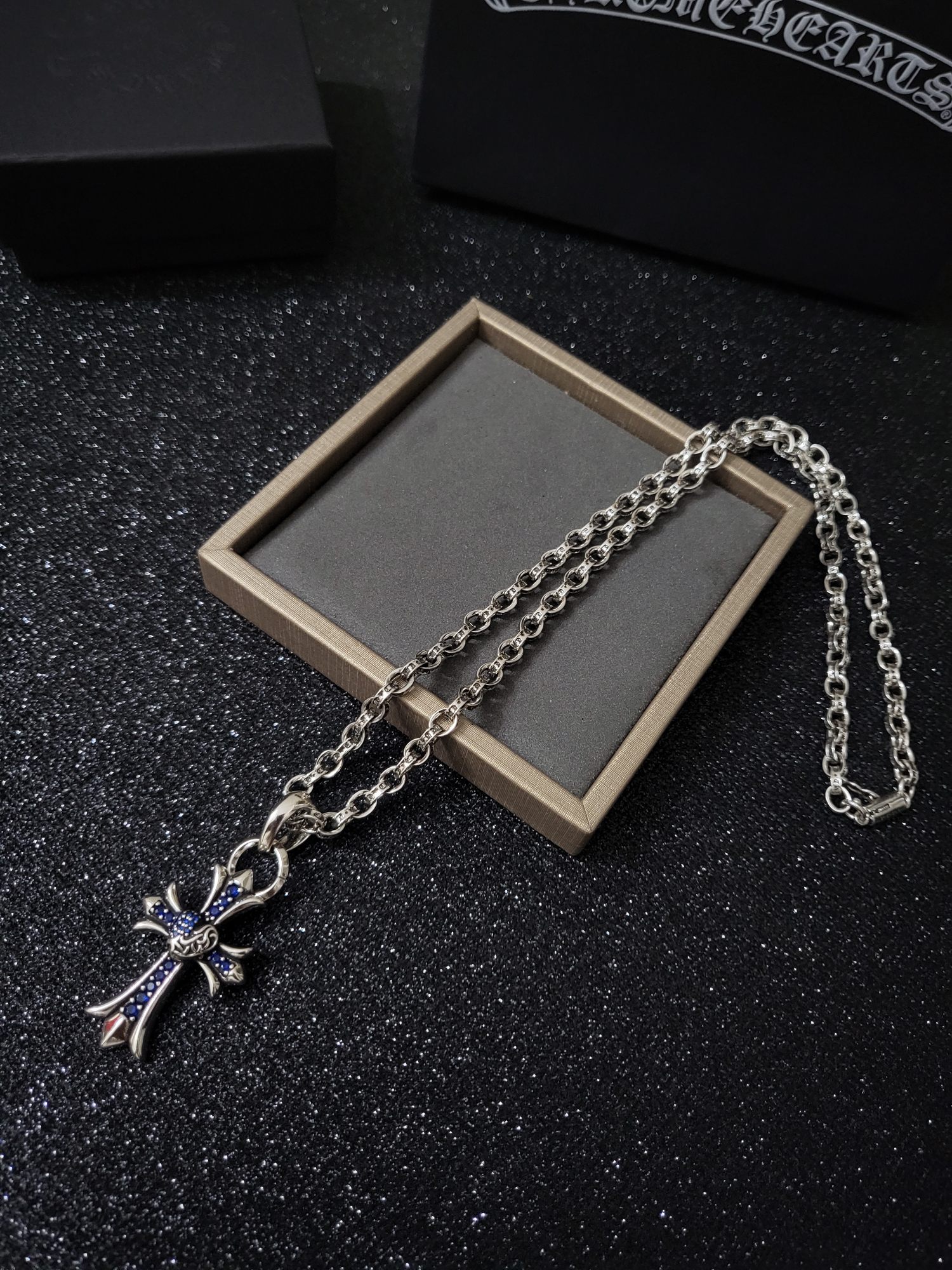 Chrome Hearts Sterling Silver Gem - Embellished Cross Pendant Necklace CH - CR01