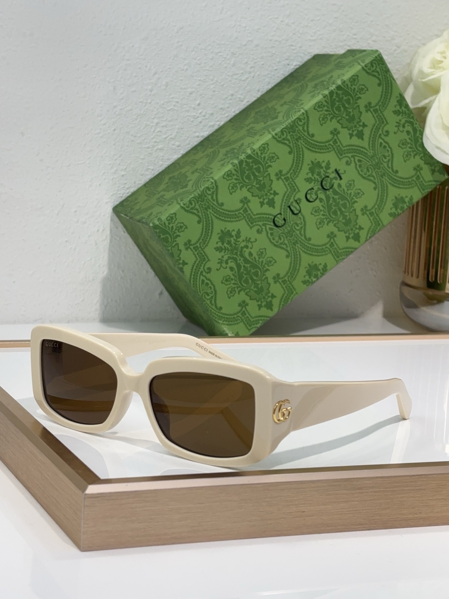 Gucci Square Semi - Rimless Sunglasses with Black - Gold Frame & Gradient Lenses - GG1285S