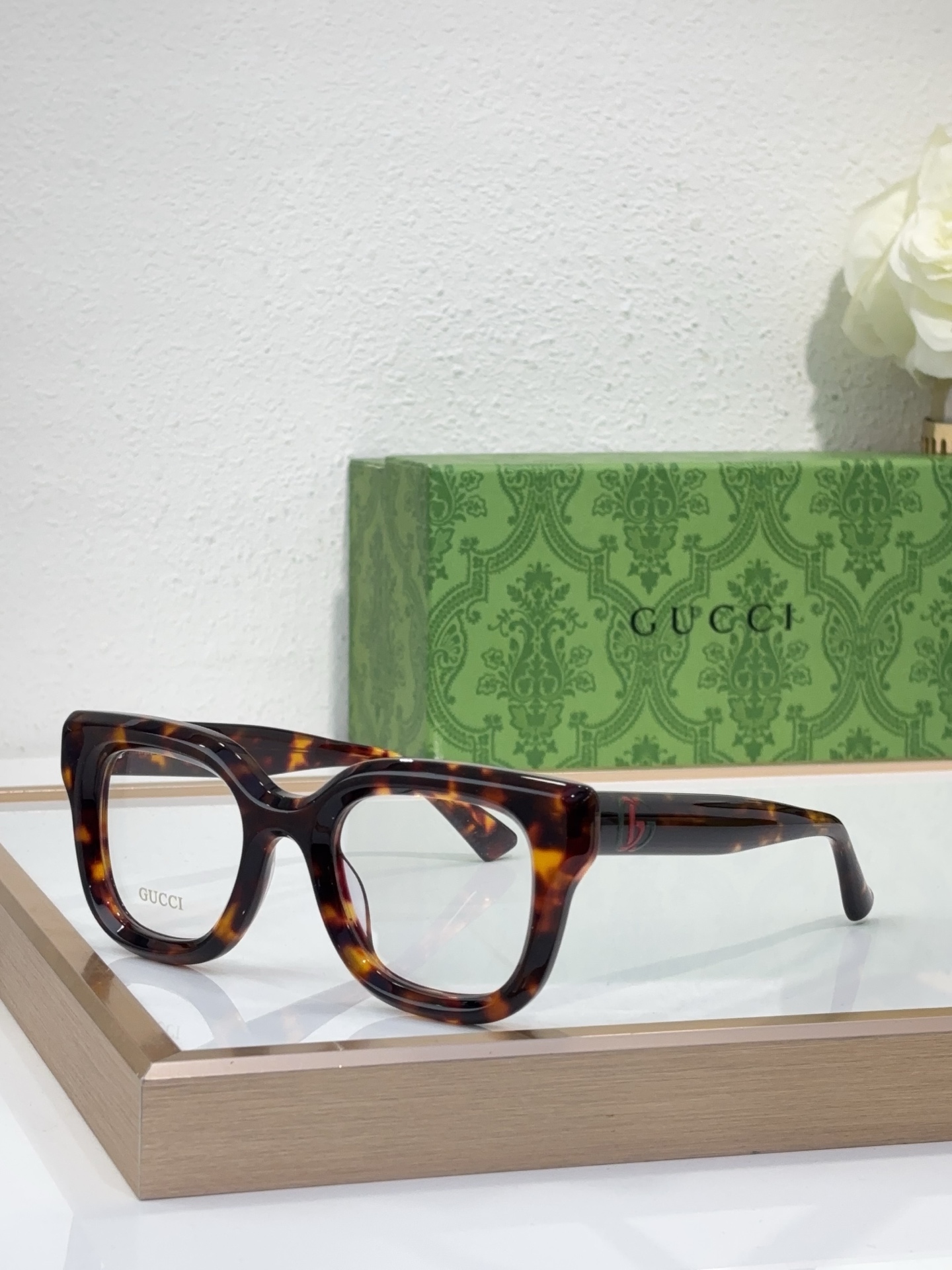 Gucci Square Acetate Optical Eyeglasses with Black Frame, Red Accents & Prescription - Ready Lenses - GG1239O