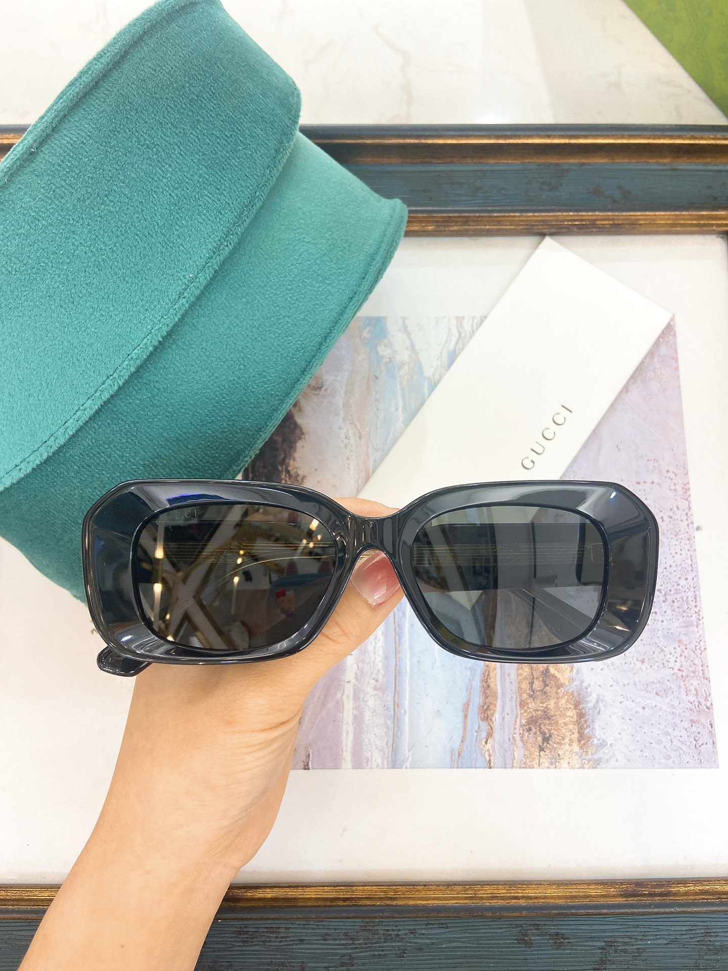 Gucci Oversized Hexagonal Acetate Sunglasses with Gradient Brown Lenses, Dark Gray Frame & Brand Detailing - GG0987S