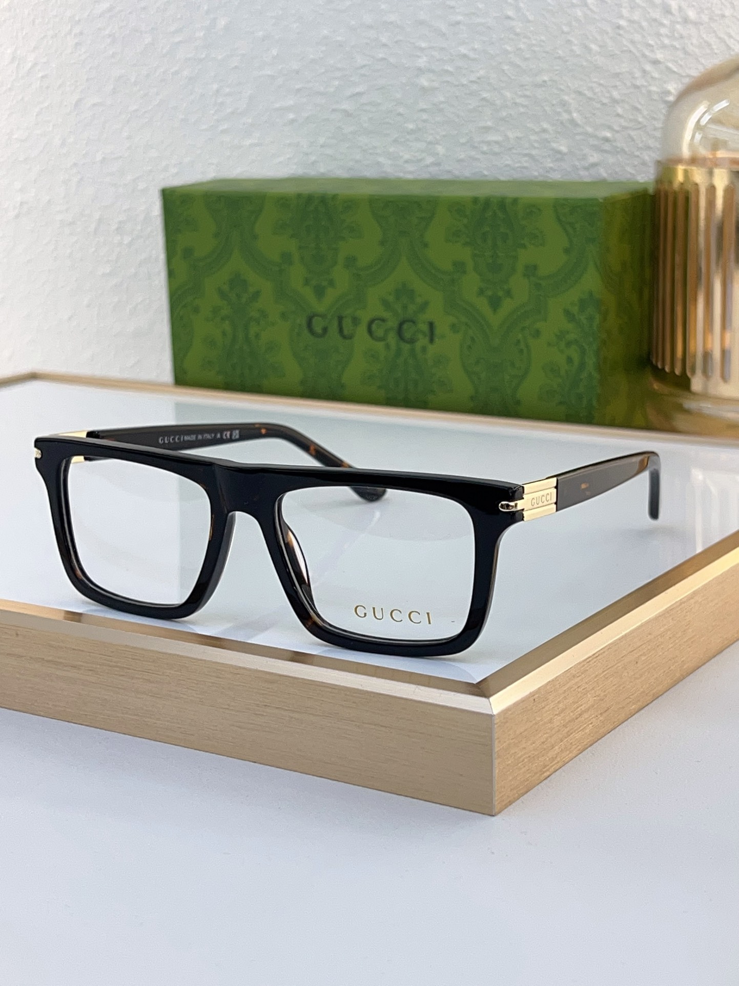 Gucci Square Acetate Optical Eyeglasses with Gradient Frame, Gold - Tone Accents & Prescription - Ready Lenses - GG1235O