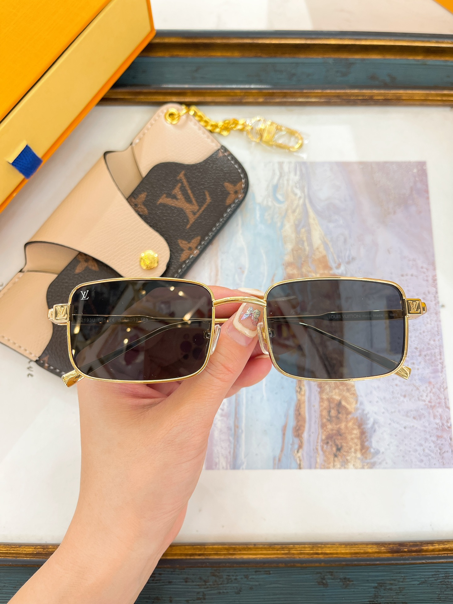 Louis Vuitton Square Metal Sunglasses with Damier Pattern & Monogram Case - Z1749E