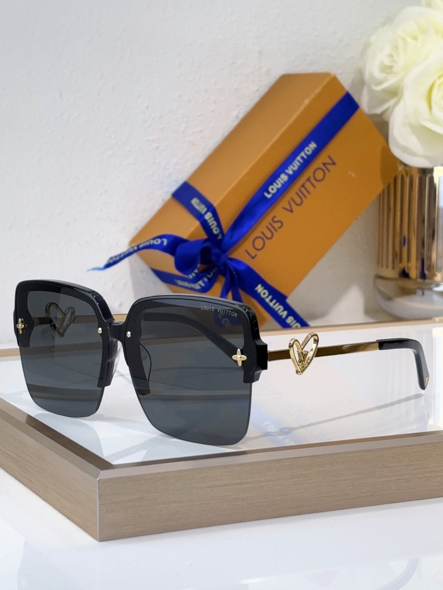 Louis Vuitton Z1703E Tortoiseshell Square Semi - Rimless Sunglasses
