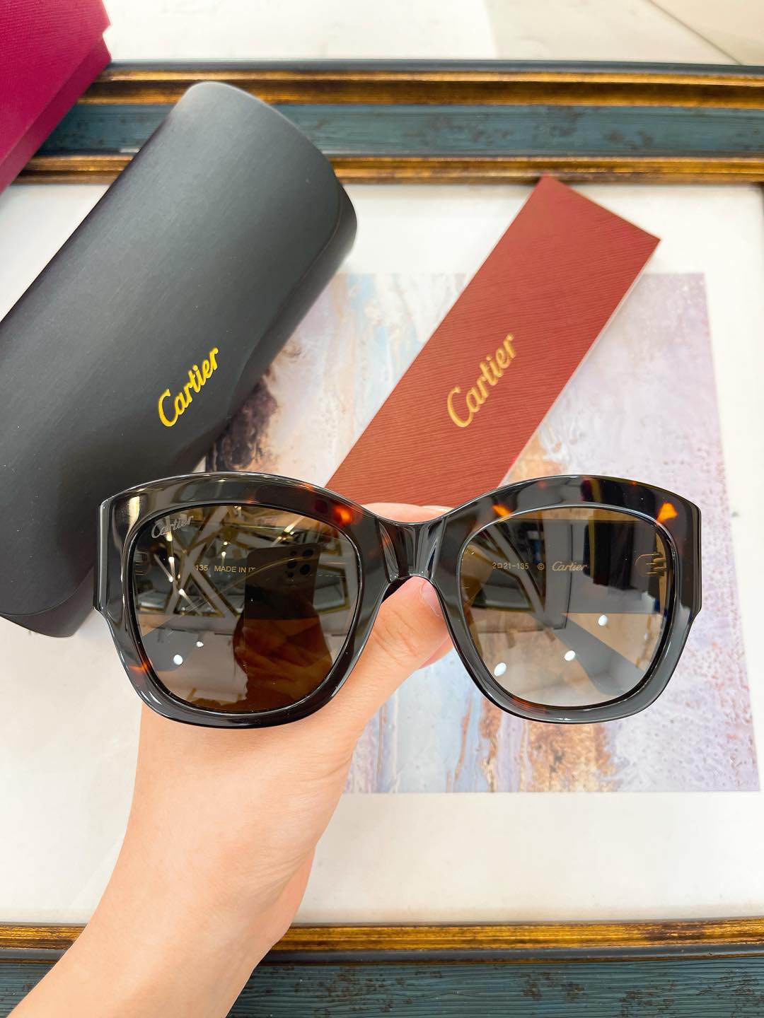 Cartier CT0689S Square Sunglasses with Black Acetate Frame
