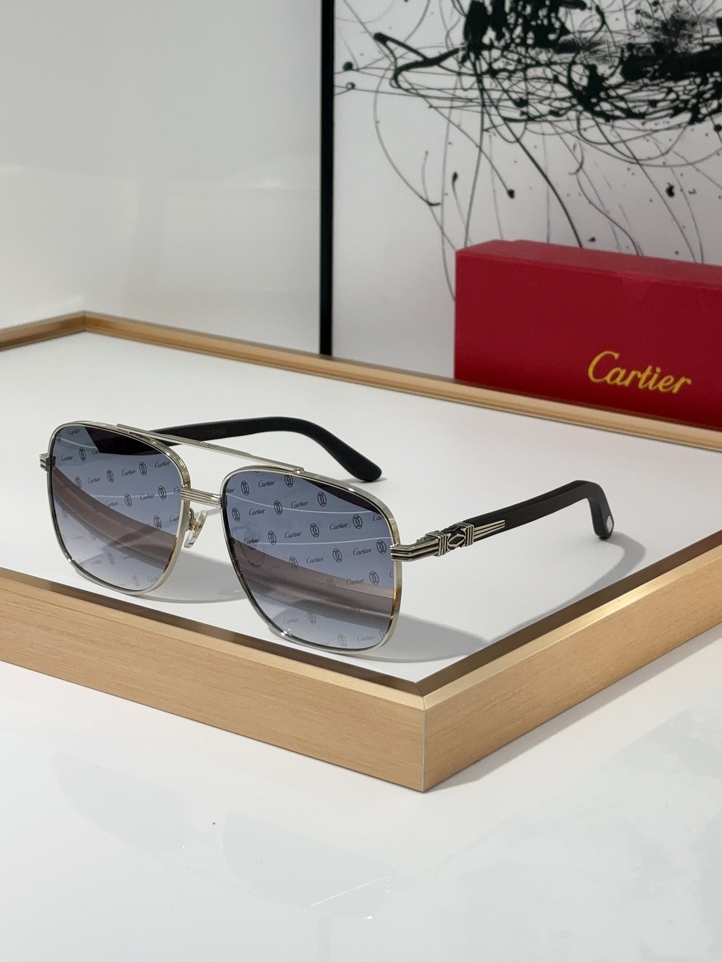 Cartier CT0673S Aviator Sunglasses with Gold - Tone Metal Frame, Black Temples & Gradient Brown Lenses