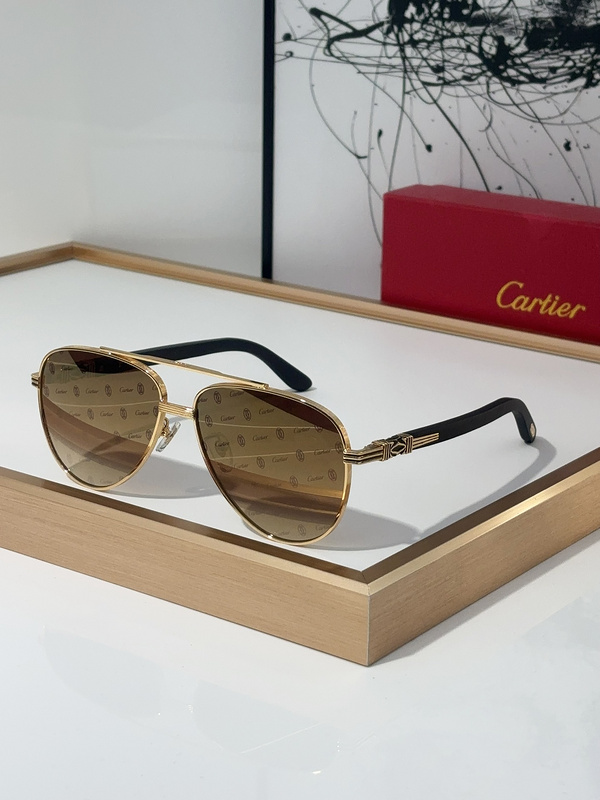 Cartier CT0673S Aviator Sunglasses with Gold - Tone Metal Frame, Black Temples & Gradient Brown Lenses