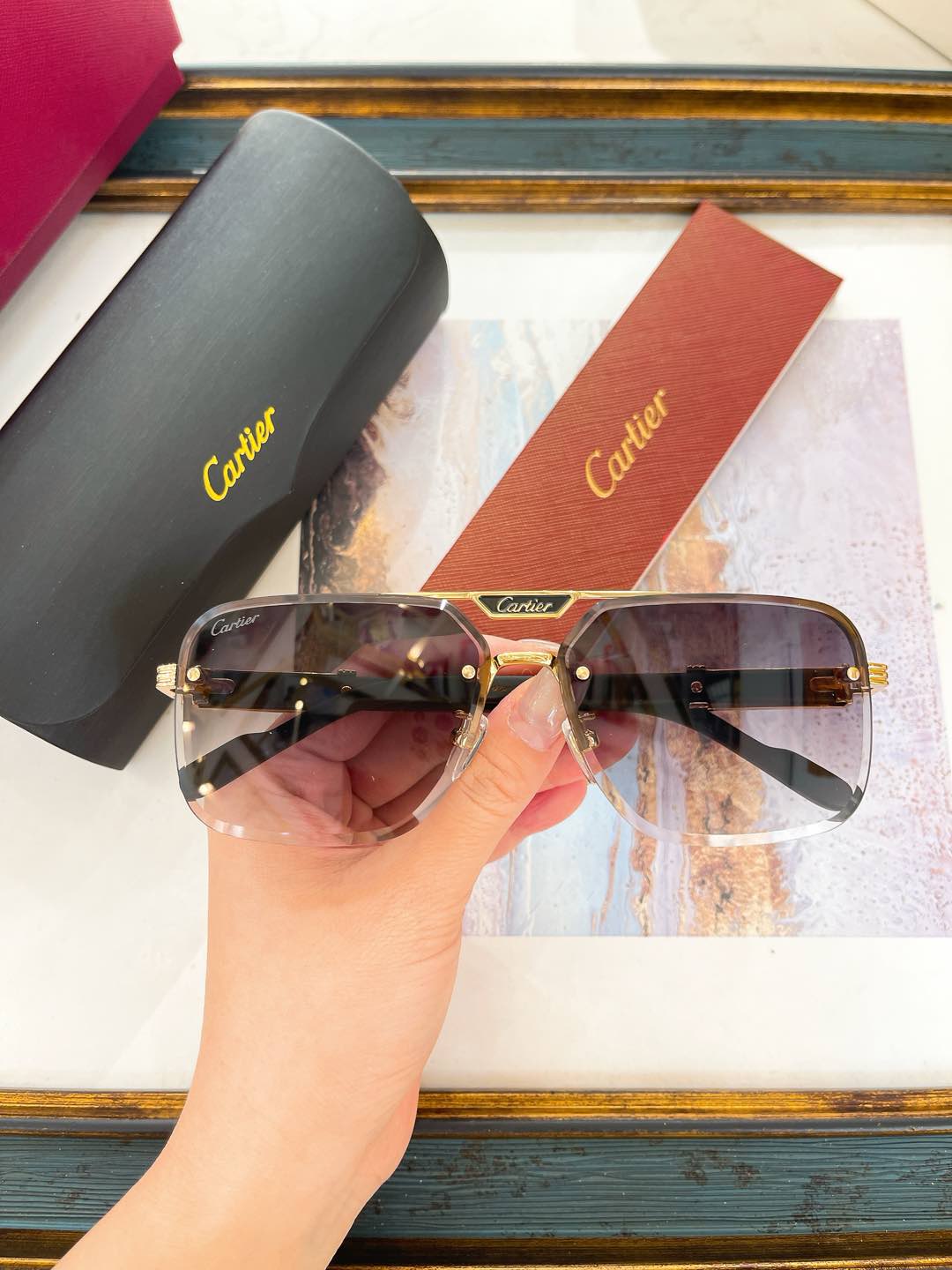 Cartier CT0662S Semi - Rimless Aviator Sunglasses