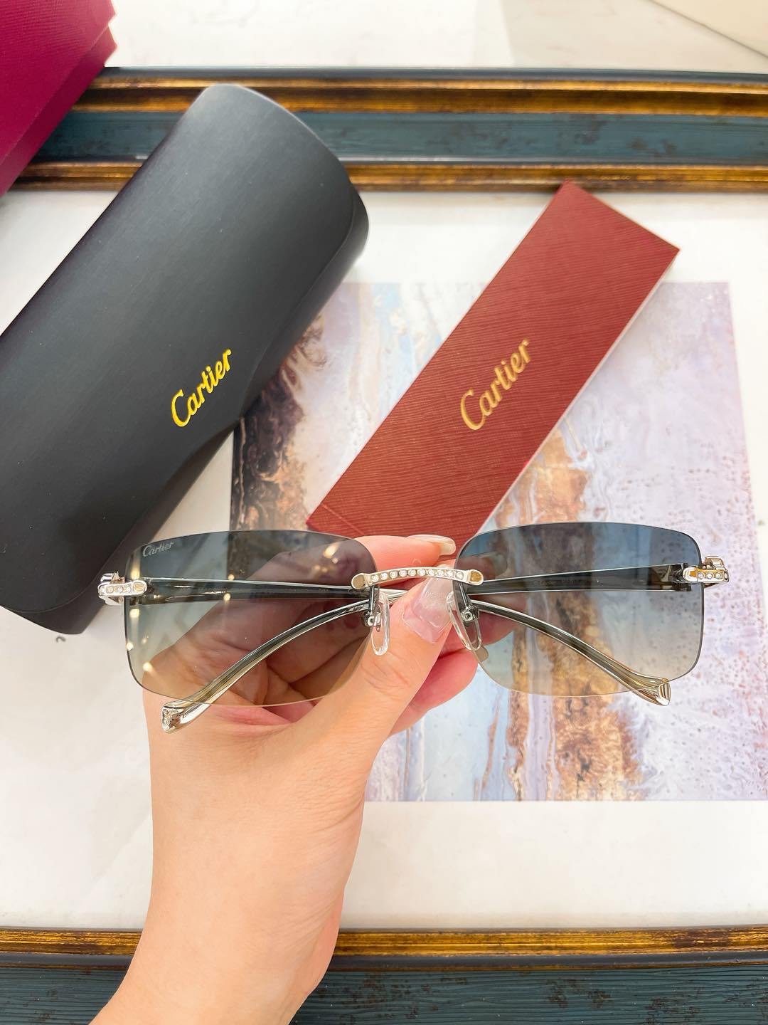 Cartier CT0594S Rimless Rectangular - Shaped Sunglasses