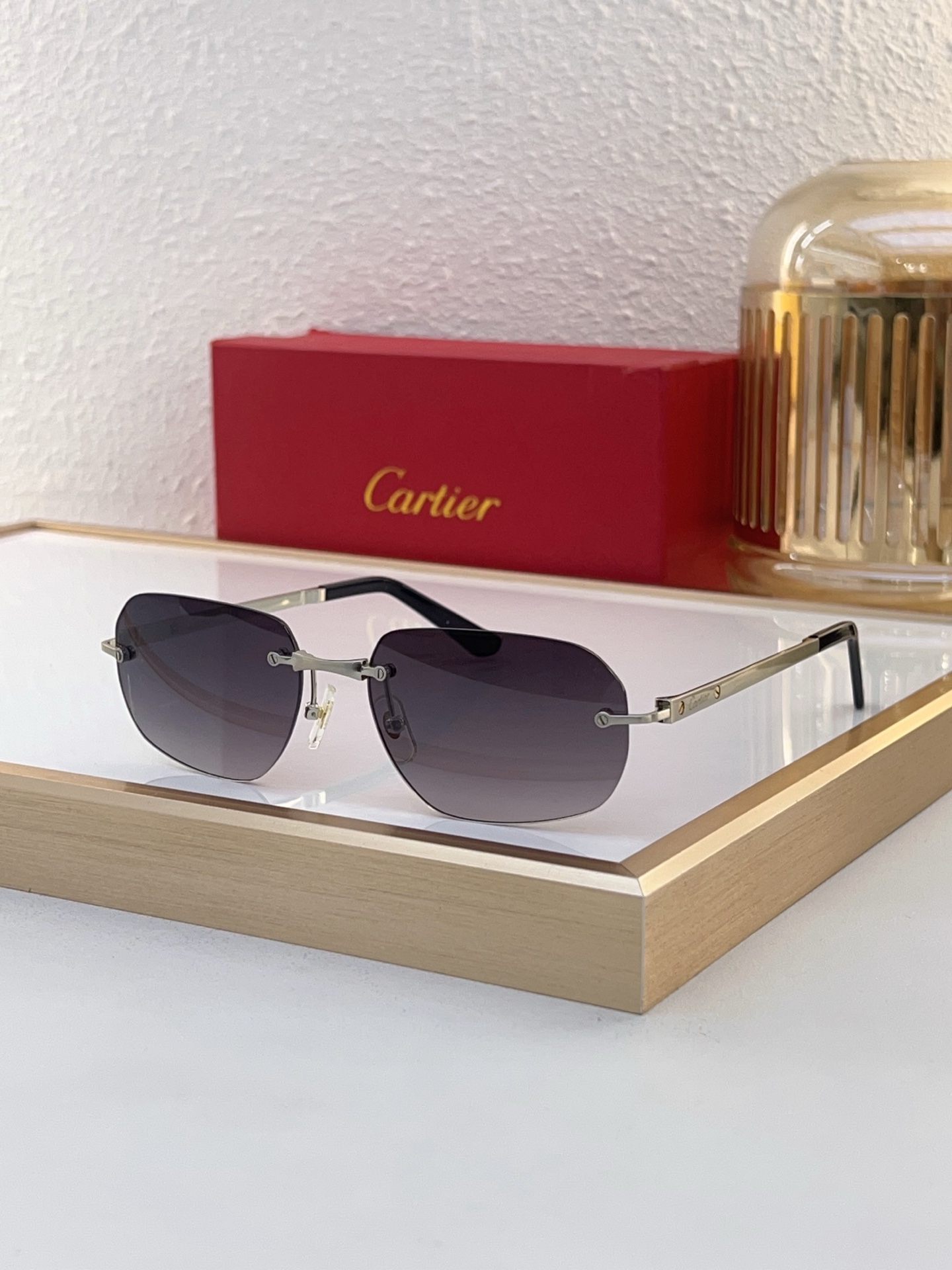 Cartier CT0077S Rimless Rectangular Sunglasses