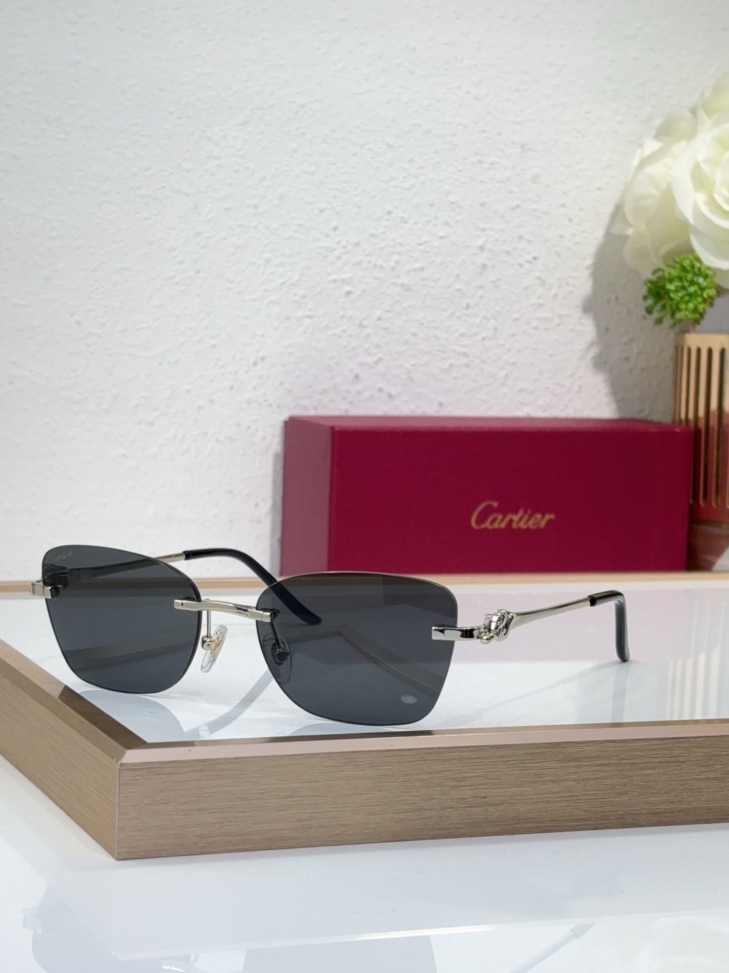 Cartier CT0073S Semi - Rimless Rectangular Sunglasses