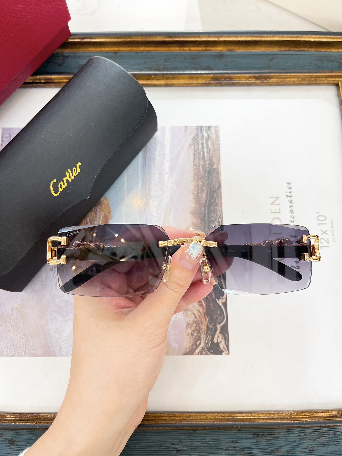 Cartier CT0070S Rimless Rectangular Sunglasses