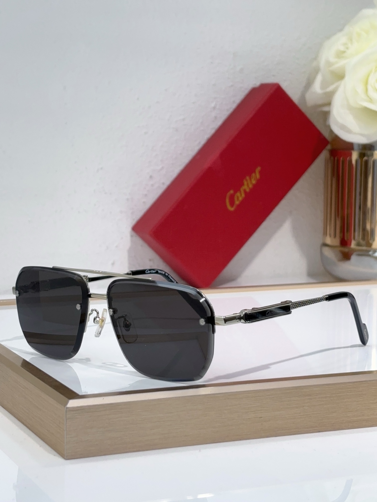Cartier CT0018S Double - Bridge Rectangular Sunglasses