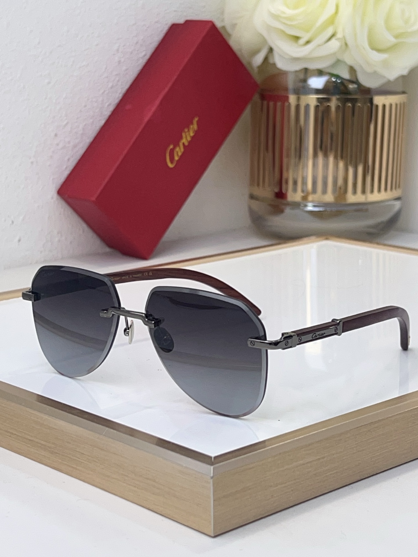 Cartier CT0347O Rimless Aviator - Style Sunglasses