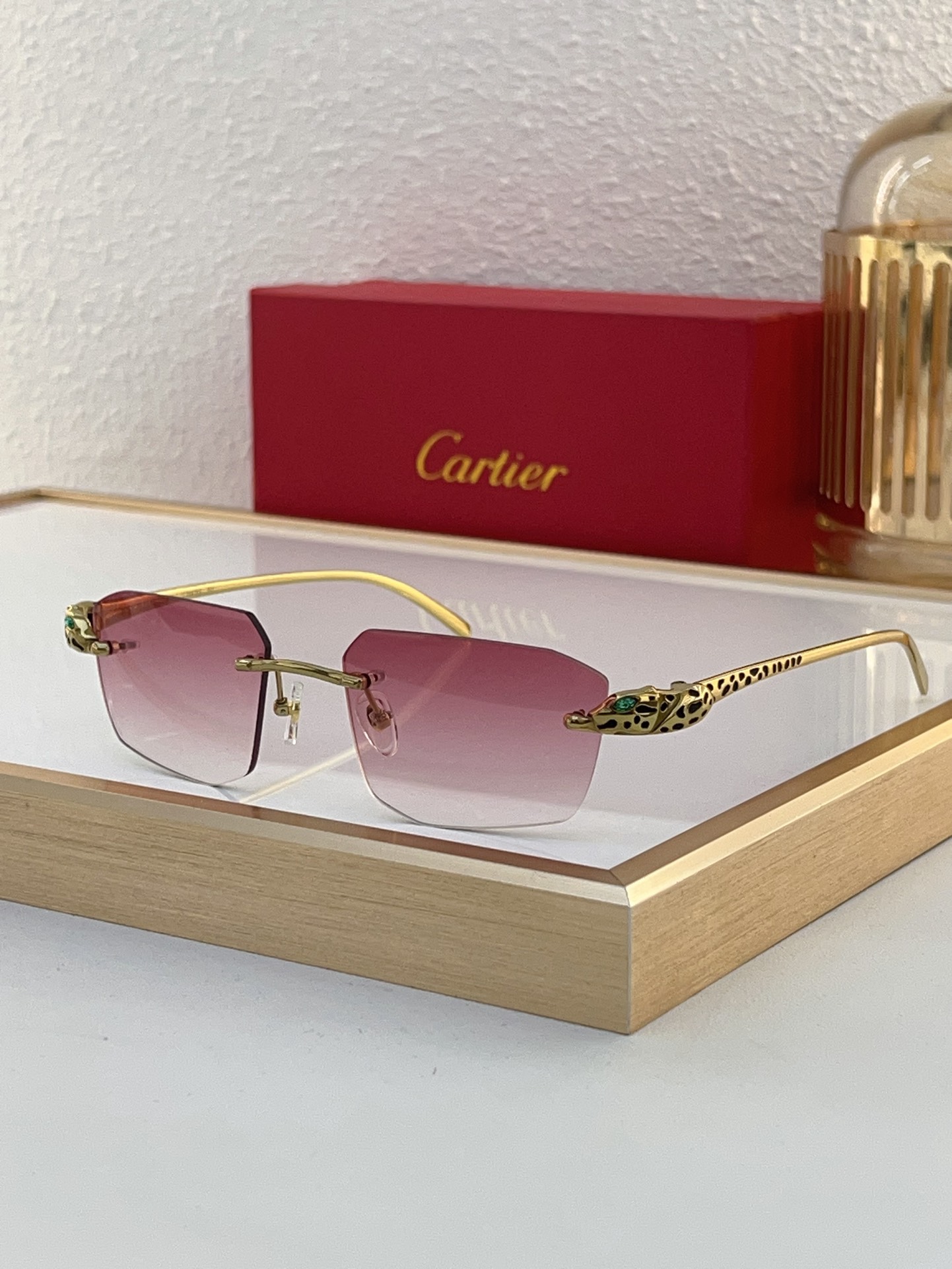 Cartier CT0608S Panthère - Accent Rimless Rectangular Sunglasses