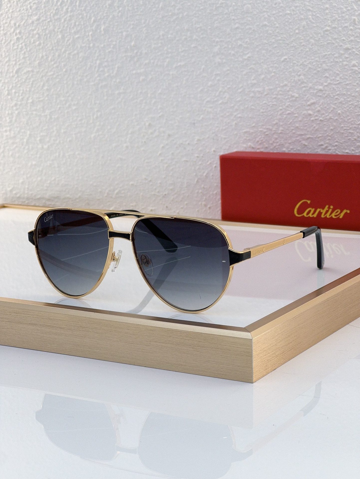 Cartier CT0425S Black Lens Gold Aviator Sunglasses