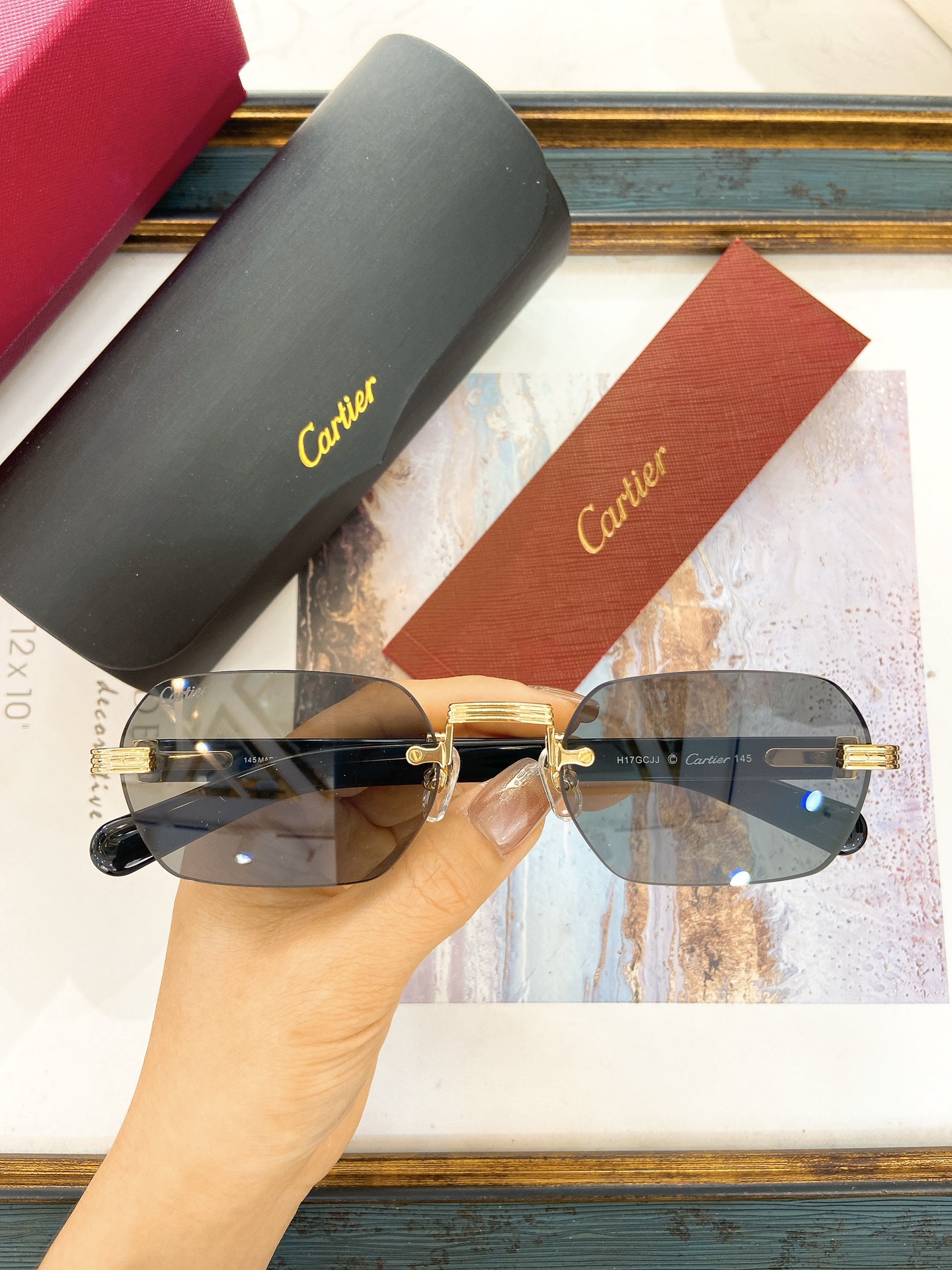 Cartier CT0362S H176GJ Rimless Square Sunglasses
