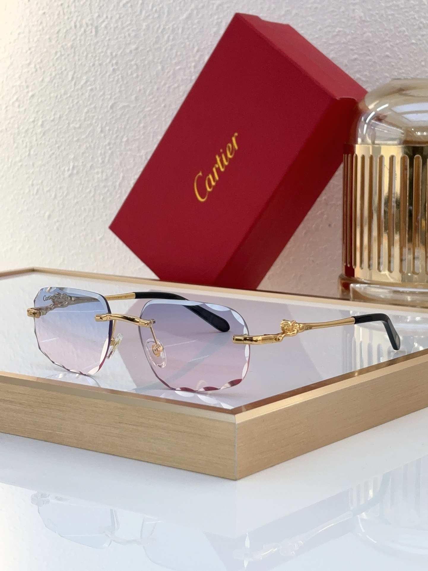 Cartier CT0281S Scalloped-Edge Rimless Sunglasses