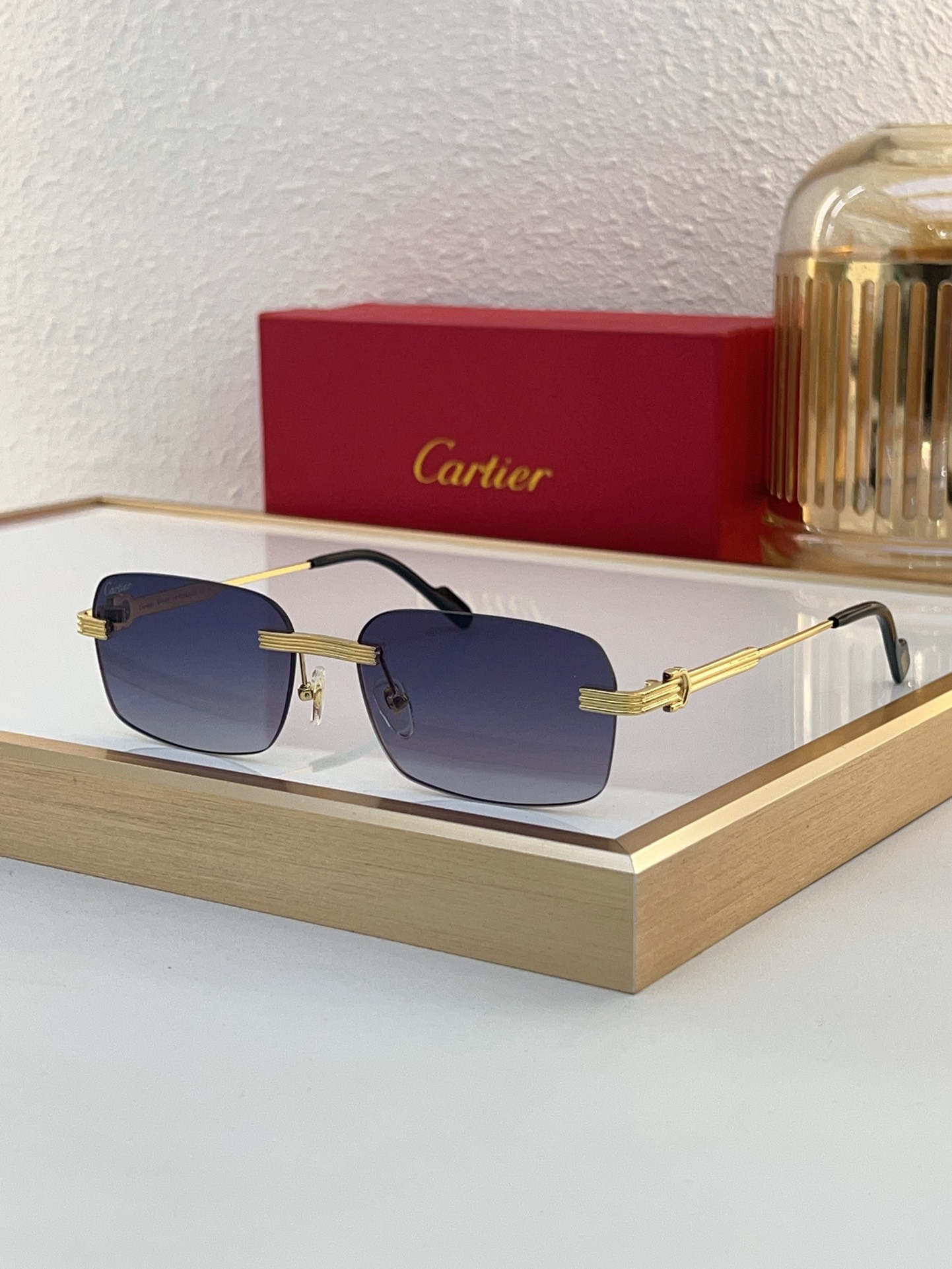 Cartier CT0271S Gold-Plated Rimless Square Sunglasses