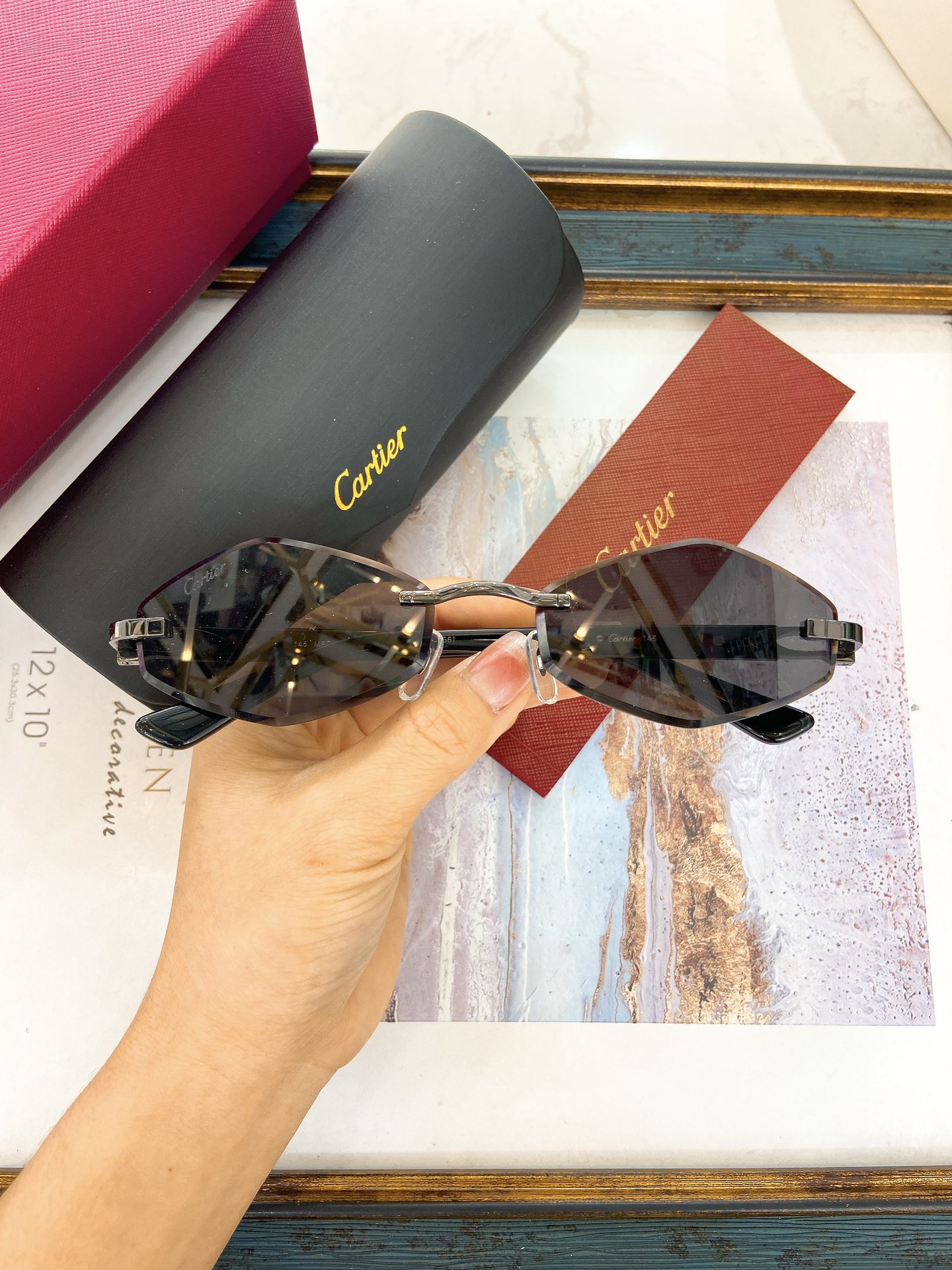 Cartier CT0901S Geometric Rimless Shield Sunglasses