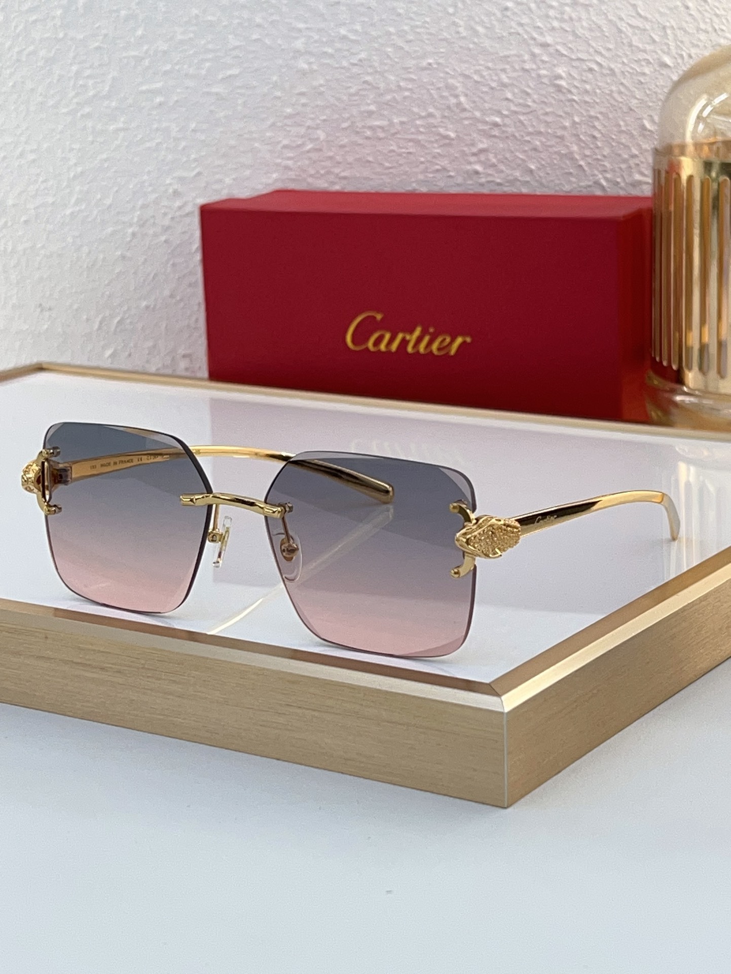 Cartier CT0647S Panther Head Rimless Square Gradient Sunglasses
