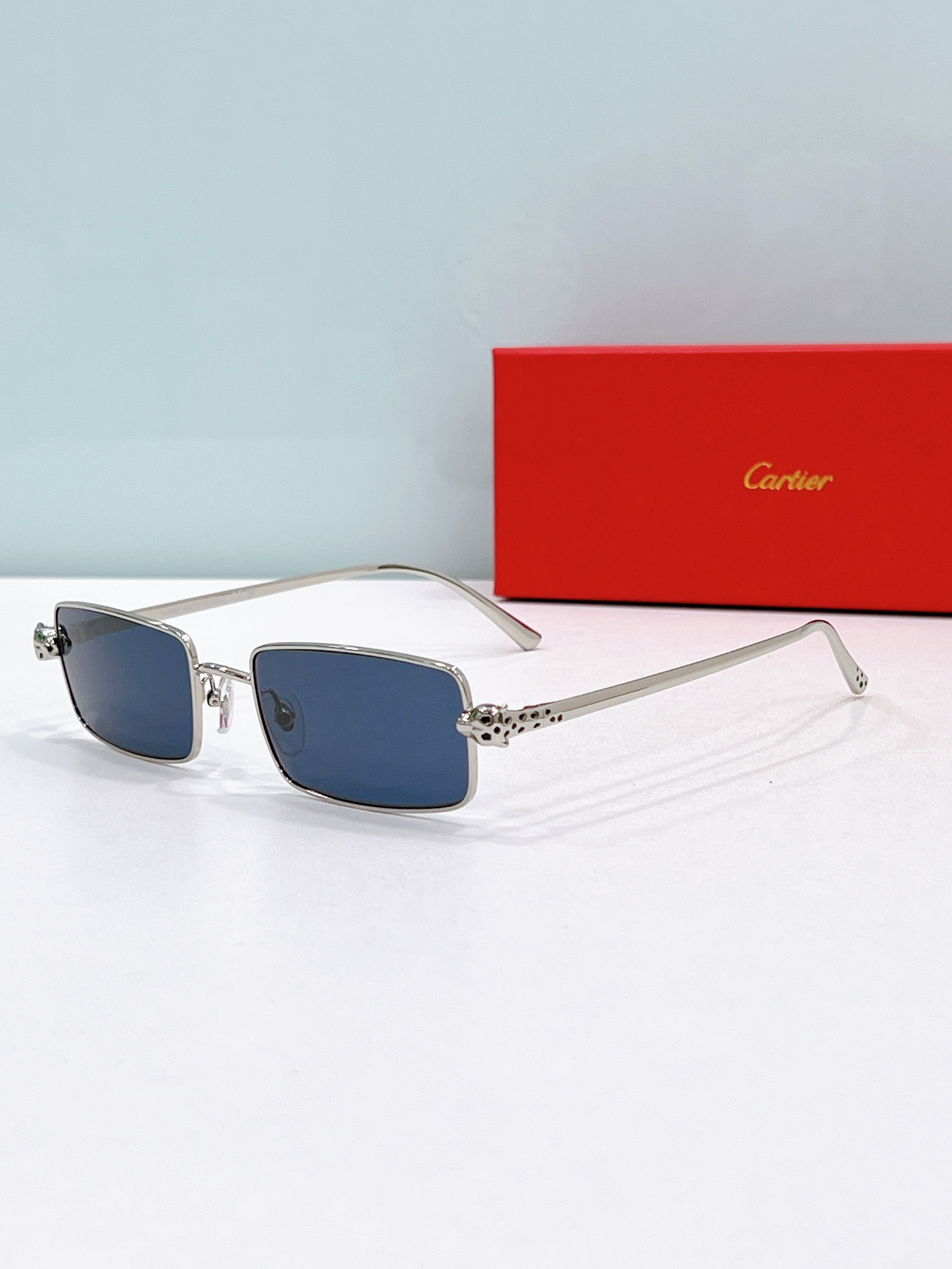 Cartier CT0473S Panther-Embellished Rectangular Sunglasses