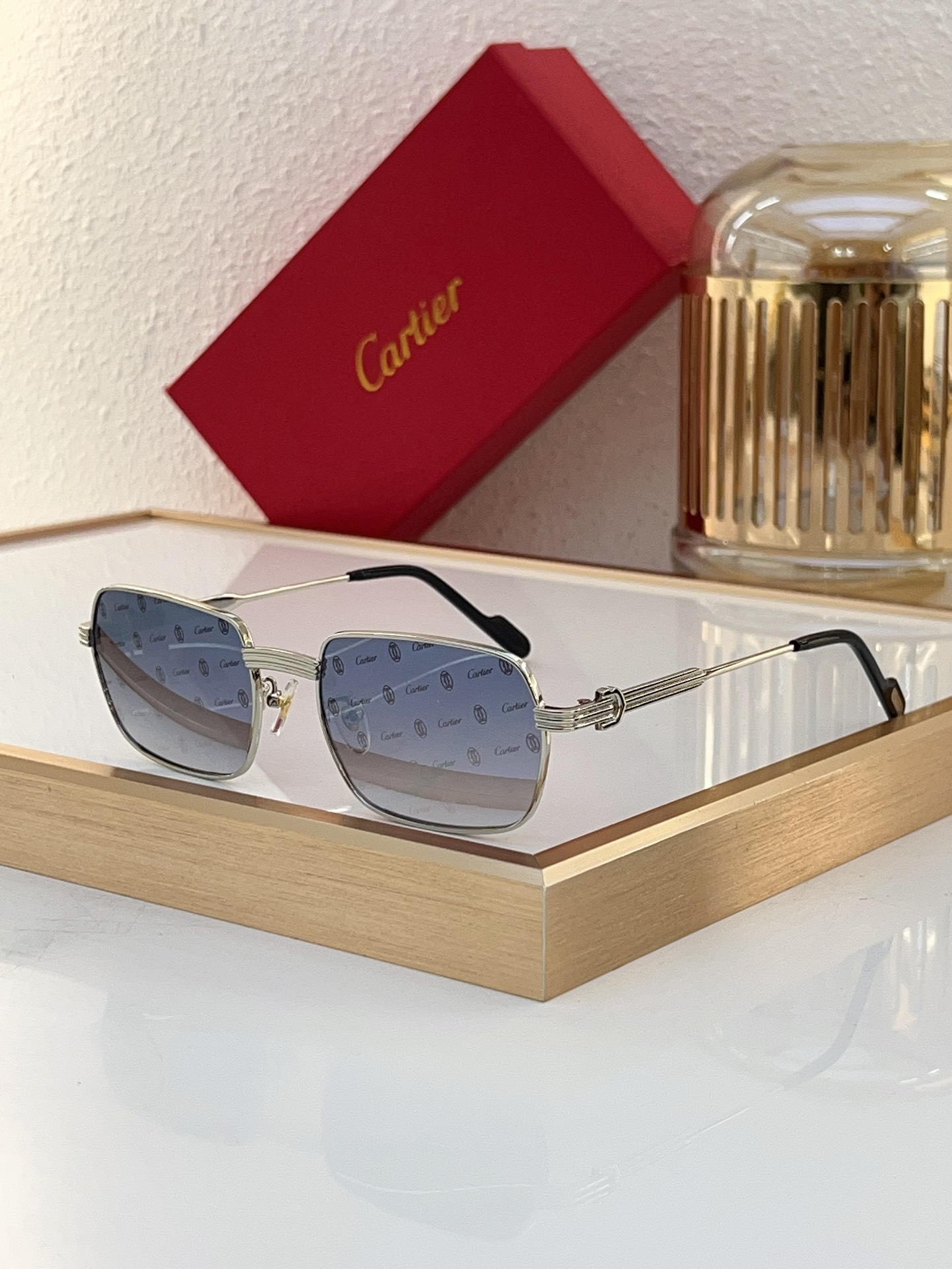 Cartier CT0321SA Rimless Square Sunglasses with Fluted Temples