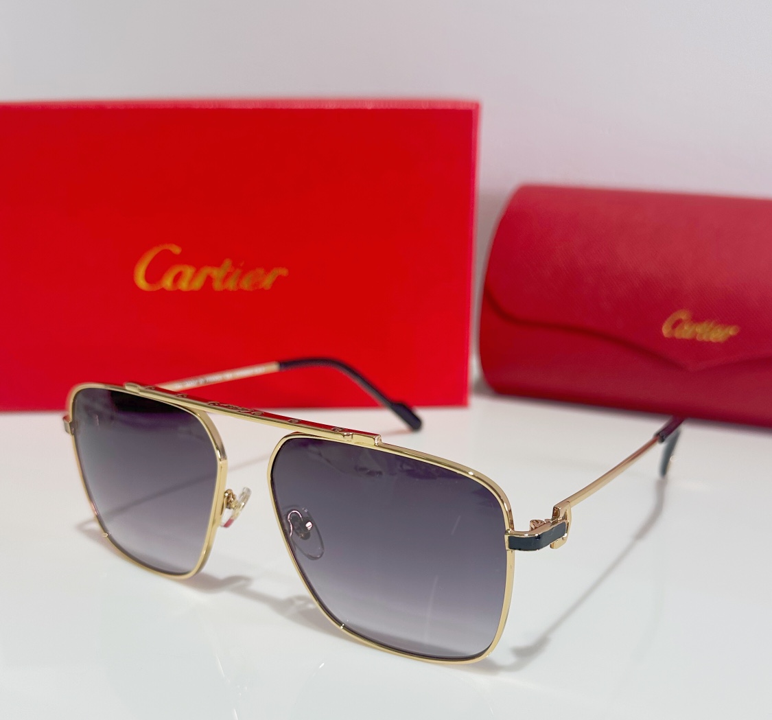 Cartier CT0299S Godron-Detail Gold Navigator Sunglasses