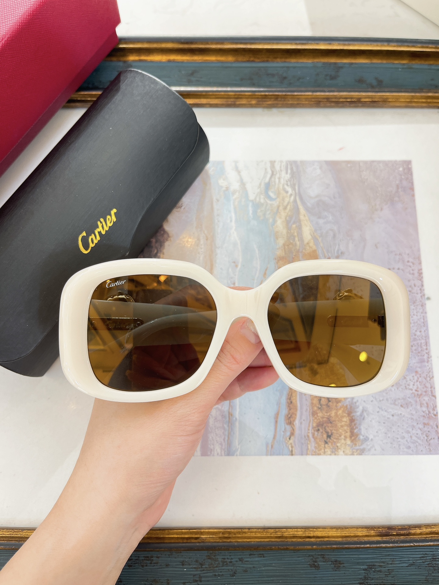 Cartier CT0471S Oversized Square Sunglasses (Amber Crystal Edition)
