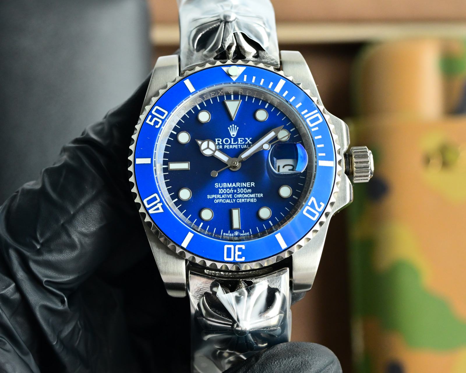 Rolex Submariner DW Skull Custom 40mm Black Dial with Blue Bezel