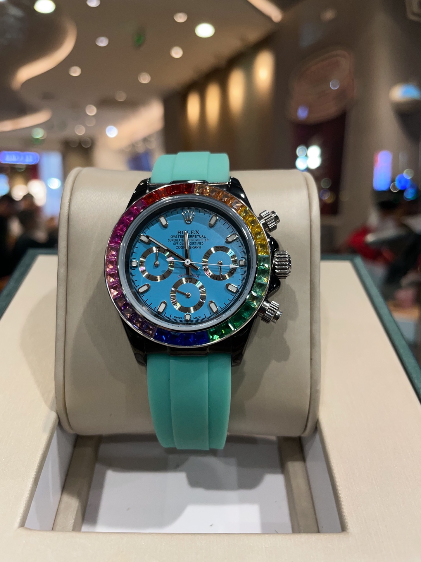 Rolex Cosmograph Daytona Rainbow 43mm Black PVD with White Rubber Strap